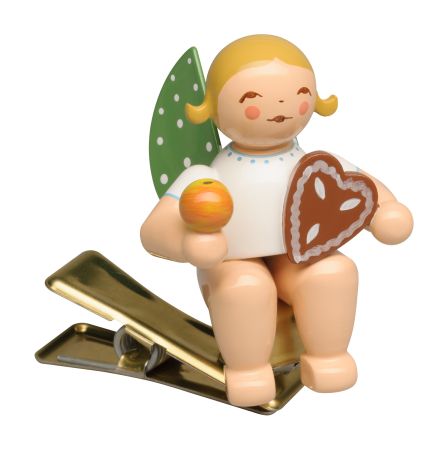 Wendt & Kühn, 650/90/150 Engel mit Lebkuchen und Apfel, auf Klemme
