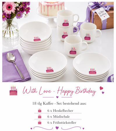 1016898026 With Love, Happy Birthday, Kaffee-Set 6 Pers.