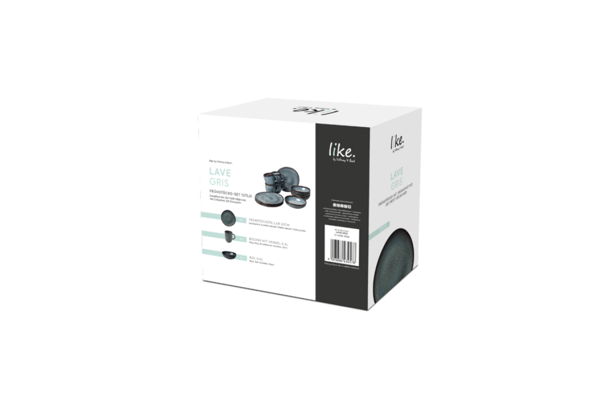1042599028 Lave gris, Frühstücksset, 12 tlg.