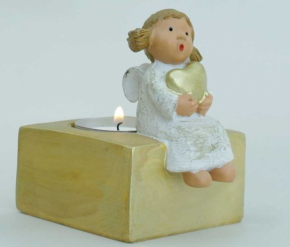 Singer Angel - Angel / Girl with heart sitting on tea light - 7,5 cm