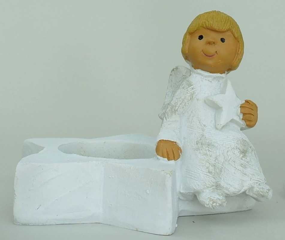 Singer Angel - Angel / Boy with star sitting on tea light - 10 cm