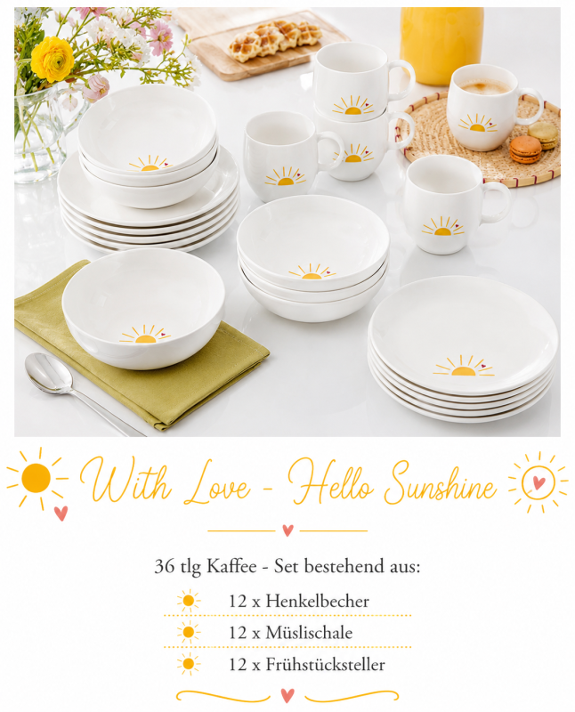 1016898055 With Love, Hello Sunshine, Kaffee-Set 12 Pers.