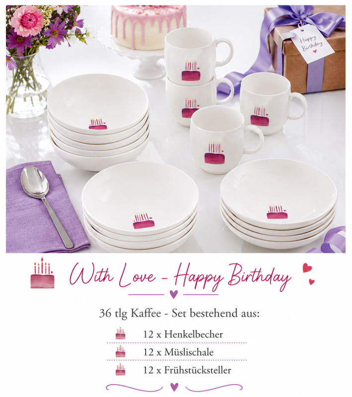 1016898025 With Love, Happy Birthday, Kaffee-Set 12 Pers.