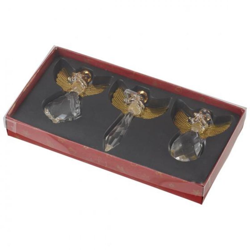 Winter collage accessories, glass pendant angel gold set 3 pieces, 21x11,5x3 cm